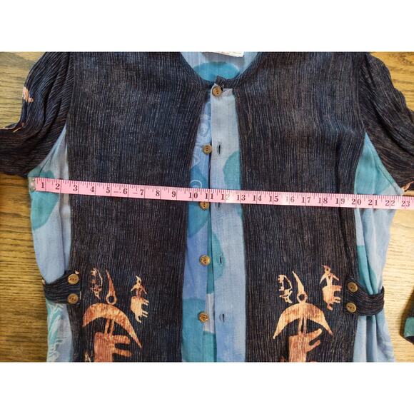 SIMATADELA Simone Vary Lioni Art to Wear Top Turtle Print Lagenlook Blue M/L - Picture 4 of 10